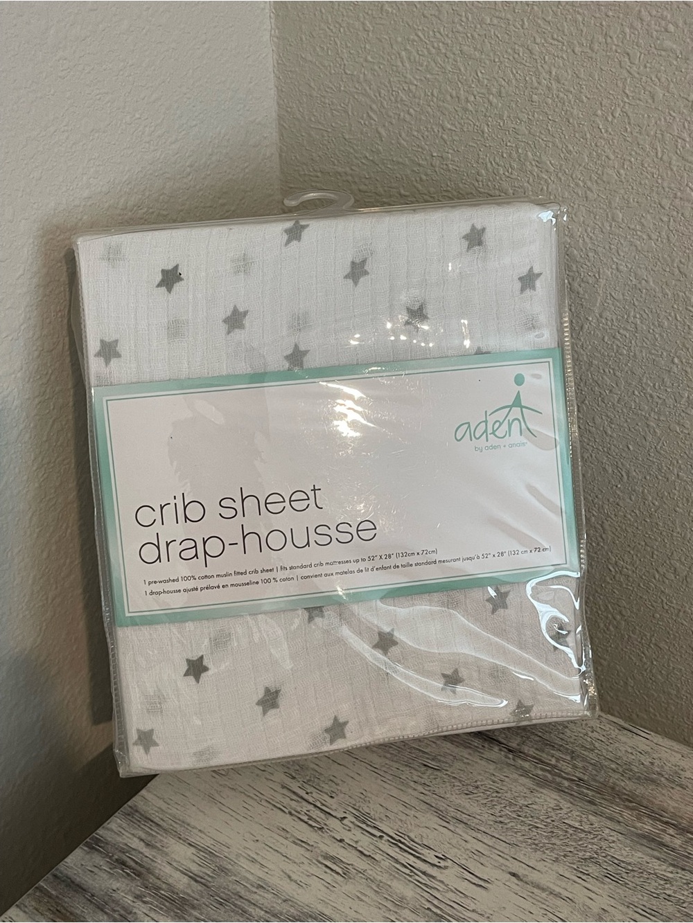 aden + anais White Crib Sheet with Gray Stars